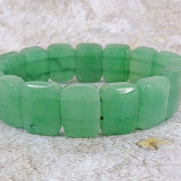 Green aventurine genuine stone stretch bracelet with rectangle cut stones - Picture 7 of 7
